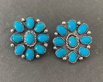 Sleeping Beauty Turquoise Cluster Stud Earrings