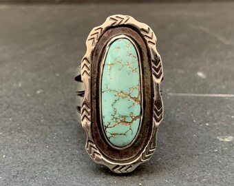 Native American Sterling Silver Carico Lake Turquoise Southwestern Ring, Holiday, Gift