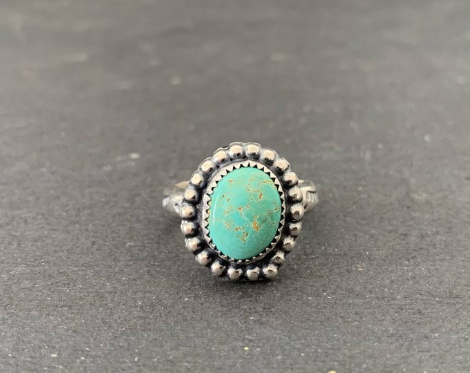 Native American Sterling Silver Thunderbird Turquoise Southwestern Stamped Stacking Ring, Holiday, Gift