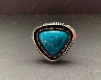Native American Sterling Silver Cerrillos Turquoise Southwestern Statement Ring, Holiday, Gift