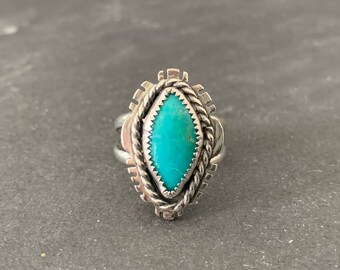 Native American Sterling Silver Patagonia Turquoise Southwestern Ring, Holiday, Gift