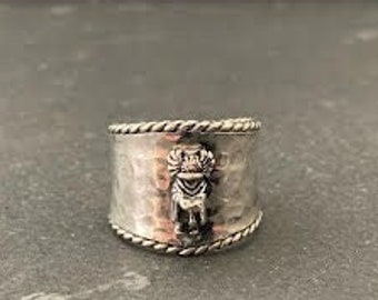Native American Sterling Silver Crow Mother Kachina Doll Southwestern Wide Band Ring, Holiday, Gift