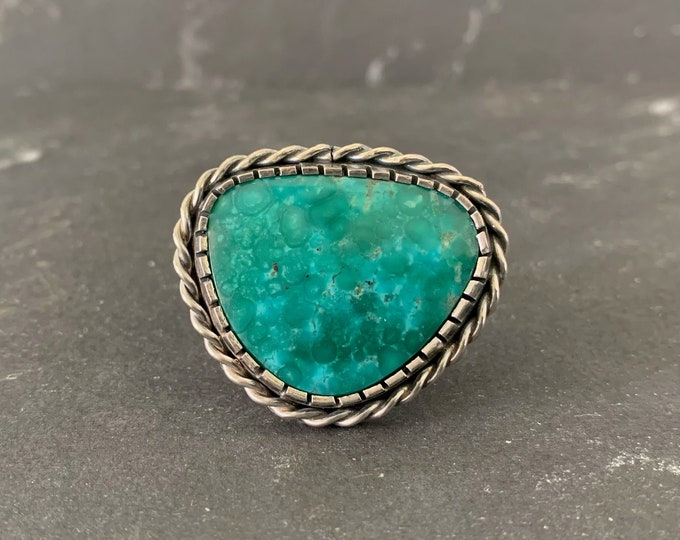 Native American Sterling Silver AZ Fancy Green Turquoise Southwestern Ring, Holiday, Gift
