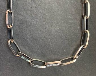 Native American Sterling Silver Triangle Pattern Ponca Link Chain Necklace, Southwestern, Gift