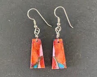 Orange Dahlia Slab Earrings