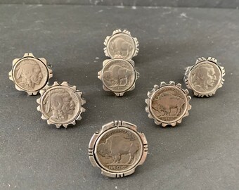 Native American Sterling Silver and Vintage Buffalo Nickel Southwestern Coin Ring, Holiday, Gift