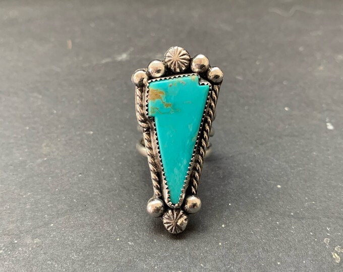 Native American Sterling Silver Kingman Turquoise Southwestern Lightening Bolt Ring, Holiday, Gift