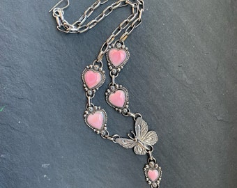 Pink Conch Butterfly Lariat Drop Necklace