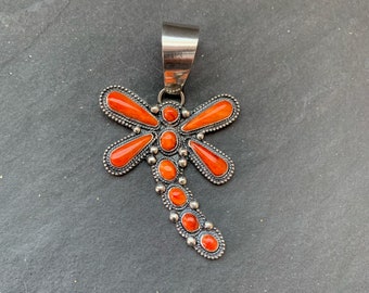 Orange Spiny Oyster Dragonfly Pendant