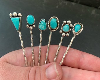 Native American Sterling Silver Turquoise Southwestern Cowboy Hat Stick Pins, Hat Pick, Hair Pin, Southwestern, Gift