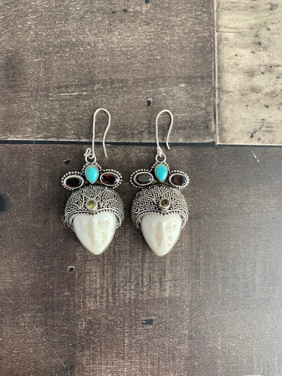 Sterling Silver and Gemstone Moon Goddess Face Ear