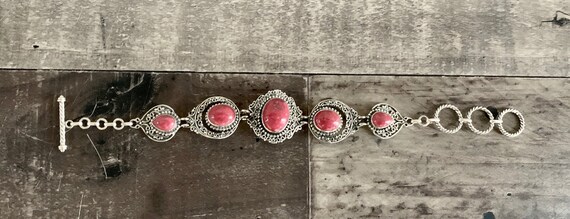 Sterling Silver and Natural Rhodonite Boho Bracele