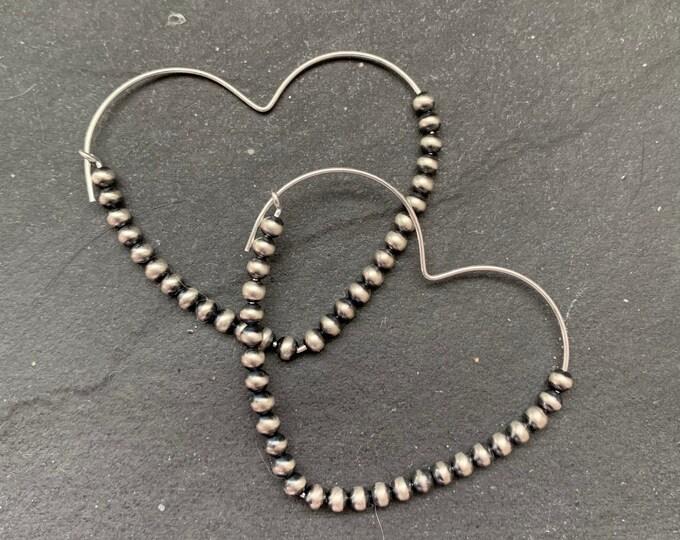 Native American Sterling Silver Navajo Pearl Heart Hoop Earrings, Navajo Pearl, Southwestern, Gift