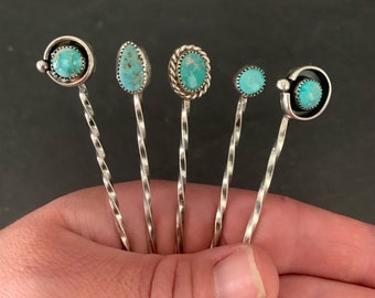 Native American Sterling Silver Turquoise Southwestern Cowboy Hat Stick Pins, Hat Pick, Hair Pin, Southwestern, Gift