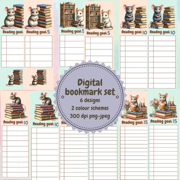 Cute Mouse Bookmarks | Reading Goals Bookmarks | Digital Printable Bookmarks | Reading Milestones Bookmarks |Gift for Book Lover