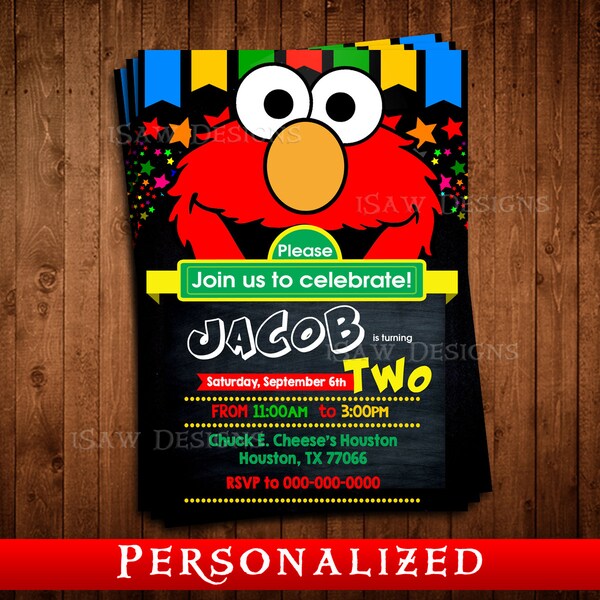 DIGITAL DISNEY ELMO Personalized Invitations - Disney Elmo Birthday Party Invitations - Elmo Invites - Disney Elmo Chalkboard