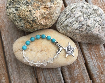 Turquoise Stone and Crystal Bracelet Celestial Sun & Moon Charm Bracelet