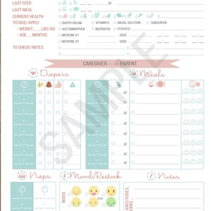 Printable BABY &amp; NANNY Log CUSTOM Daily Schedule/tracker Newborn ...