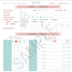 Printable BABY &amp; NANNY Log CUSTOM Daily Schedule/tracker Newborn ...
