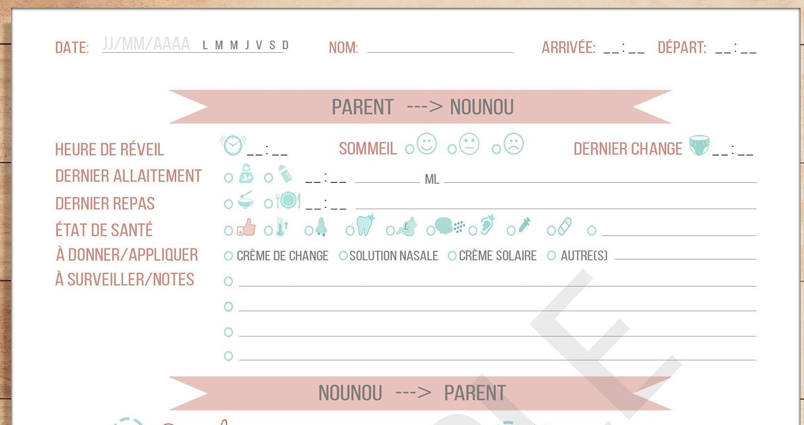 Transmissions écrites Fiche De Transmission Creche Fiche Transmission/Communication Simplifié Bébé - Suivi Routine - Repas