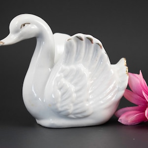 Vintage porcelain white swan planter with gilding, Swan planter, Fine china, Porcelain planter, Home decor, Gift for mom, Gift for her,