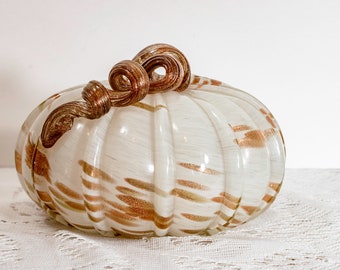 Art Glass Pumpkin - Gourd With Curled Stem. Beautiful For Fall, Thanksgiving Or Halloween Decor.