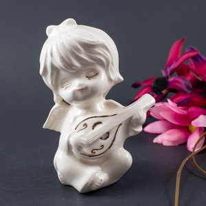 Adorable Porcelain Angels Playing Instruments. Ceramic Girl And Boy Angel figurines. Christmas angels image 3