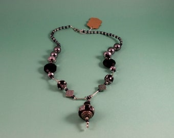 Beaded necklace with black, grey and silver beads- Handmade jewelry for women. Great gift for her on mother's day or birthday!