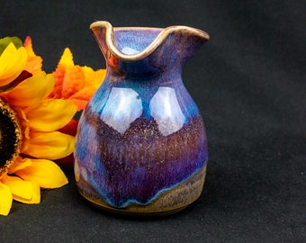 Vintage Art Pottery Small Creamer Syrup Pitcher Or Vase Art Pottery Beautiful Blue Lavender Tan Drip Glaze Perfect As A Gift
