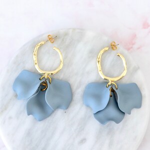 wild blooms | unique gold grey petal hoop earrings | flower statement earrings | petal earrings |  acrylic ceramic earrings #15
