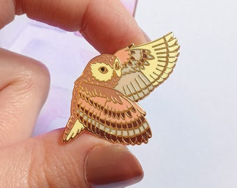Hard Enamel Pin, Laughing Owl Gold Plated Brooch, Cute Bird Gift