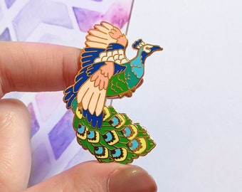 Hard Enamel Pin, Peacock Bird Lapel Pin, Gold Animal Brooch, Gorgeous Bird, Unique Gift Under 15