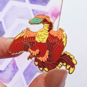 Hard Enamel Pin, Archaeopteryx Gold Plated Brooch, Extinct Dinosaur Bird Gift