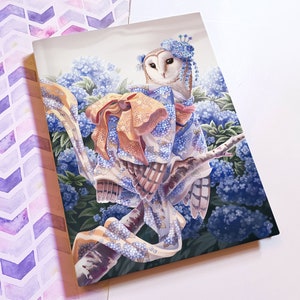 Kimono Owl Hard Cover Journal - Pretty Japanese Barn Owl Stationery Lined Notebook