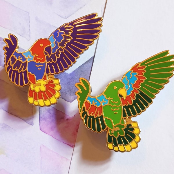 PAIR OF Enamel Pins, Eclectus Parrot Gift Set, Pet Bird Brooch, Set of Two Lapel Pins
