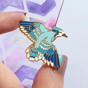 Hard Enamel Pin, Bluejay Blue Bird Badge, Nature Gift for Her