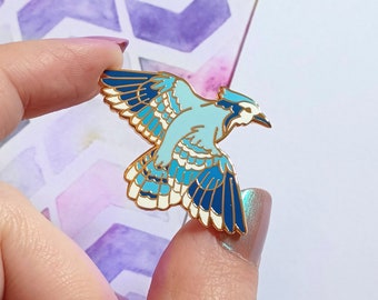 Hard Enamel Pin, Bluejay Blue Bird Badge, Nature Gift for Her