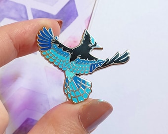 Hard Enamel Pin, Steller's Jay Versilberte Brosche, Blaue Krähe Vogel Geschenk