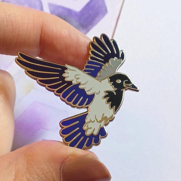 Hard Enamel Pin, Hooded Crow Silver Plated Brooch, Raven Bird Gift