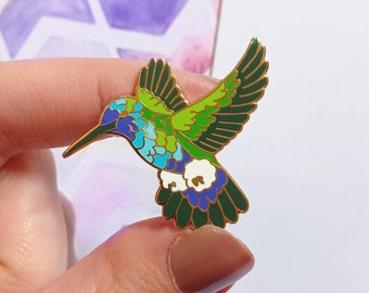 Broche en émail dur, broche plaquée or Puffleg Colibri, cadeau oiseau mignon