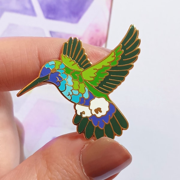 Broche en émail dur, broche plaquée or Puffleg Colibri, cadeau oiseau mignon