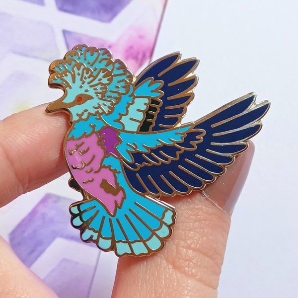 Hard Enamel Pin, Silver Plated Pigeon Lapel Pin, Victoria Crowned Pigeon Gift