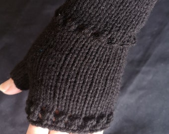 Black Fingerless Texting Gloves Mittens Arm Warmers Glovelets Gants Sans Doigts