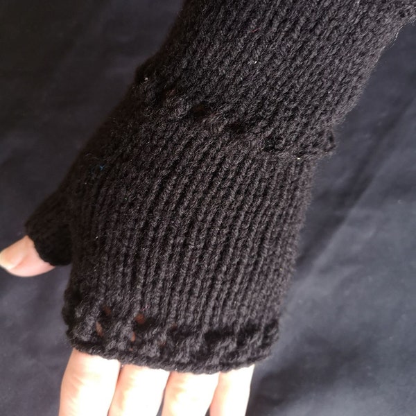Black Fingerless Texting Gloves Mittens Arm Warmers Glovelets Gants Sans Doigts