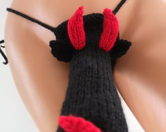 Men Black Red Devil Knitted And Crochet Novelty WillyWarmer PeterHeater Thong Fun Gift
