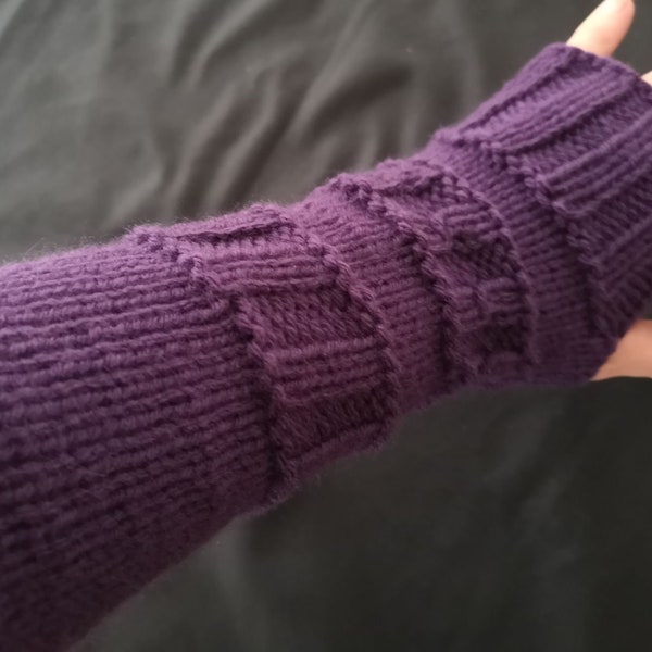 Purple Handmade Knit Seamless Fingerless Gloves Mittens Arm Warmers Glovelets