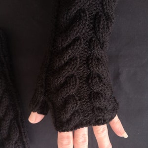 Black Handmade Twist Stitch Knit Fingerless Texting Gloves Mittens Glovelets  OEKO-TEX Women Gift