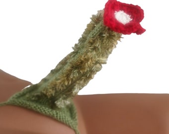 Men Cactus With Flower Knit Crochet Novelty WillyWarmer Thong Fun Gift