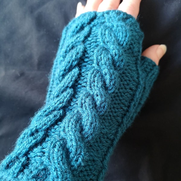 Handmade Knit Fingerless Texting Gloves Mittens Arm Warmers Glovelets Teal