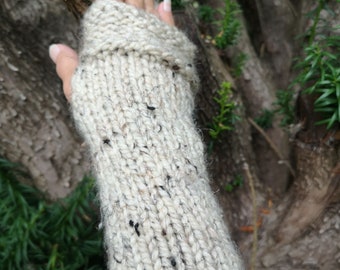 Medieval Handmade Fingerless Knit Gloves Arm Warmer Wool Gift